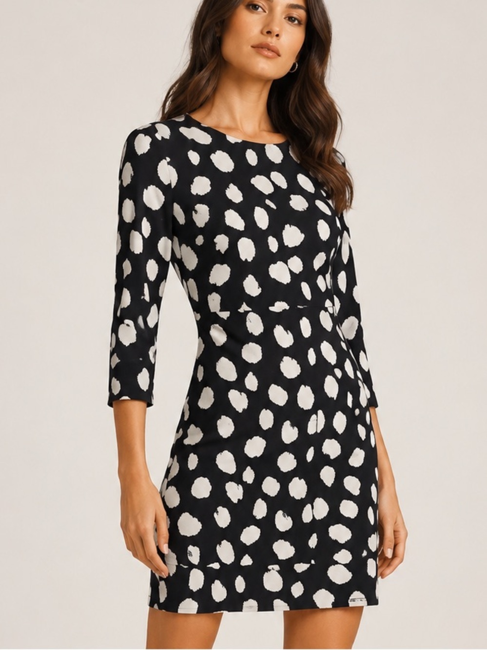 Banana Republic Laser Cut Detailed Black Dress with White Abstract Print